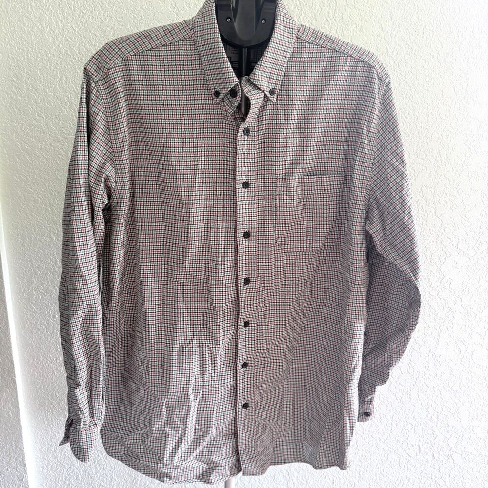 L.L. Bean Mens 100% Heavyweight Cotton Flannel Houndstooth Long Sleeve L Tall